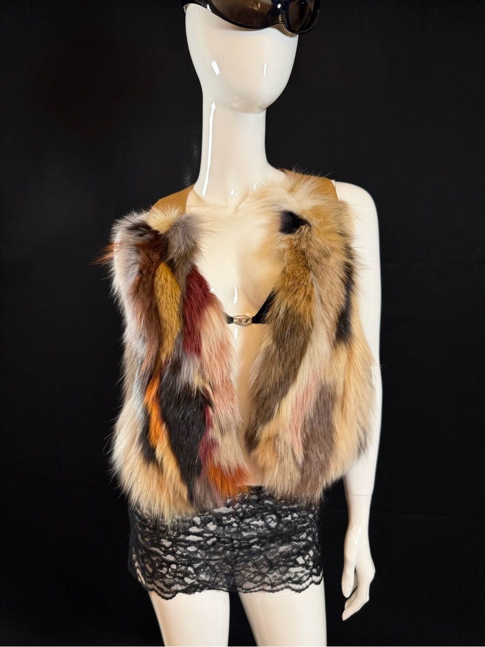 Multicolor Rabbit Fur Vest - Bold Colorblock